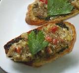 Toasted country bread with eggplant dip topping