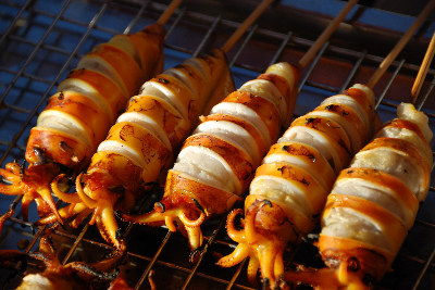 Grilled Stuffed Squid with Feta Cheese