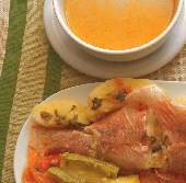 Greek fish soup with red snapper and vegetables