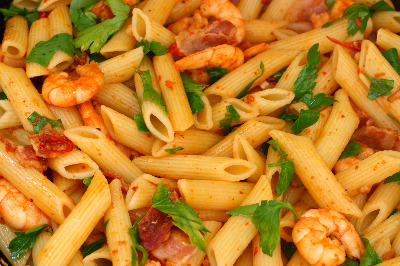 Shrimps With Pasta - Garides me Pasta